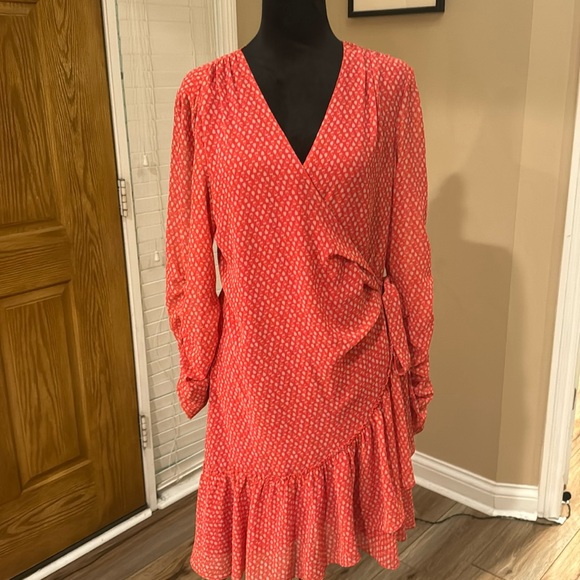 NWOT All Saints Geometric Ruffle Mini Wrap Dress - Picture 2 of 5